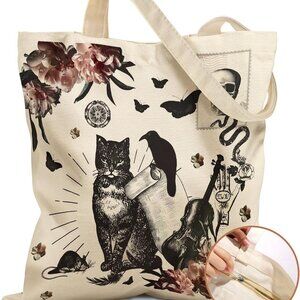 Canvas Tote Bag for Women – Aesthetic Canvas Bag with Zipper Cute Stylish Reusab